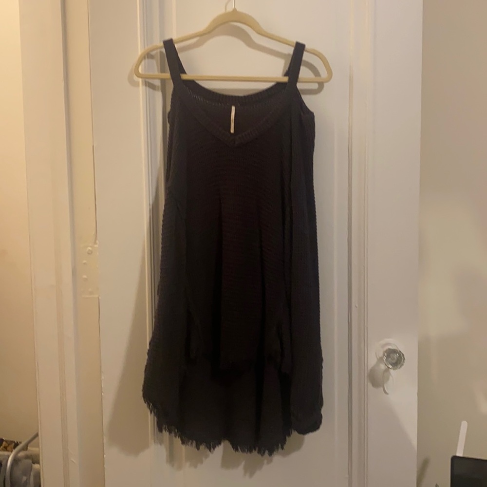 Free people exposed shoulder long sleeve black sweater